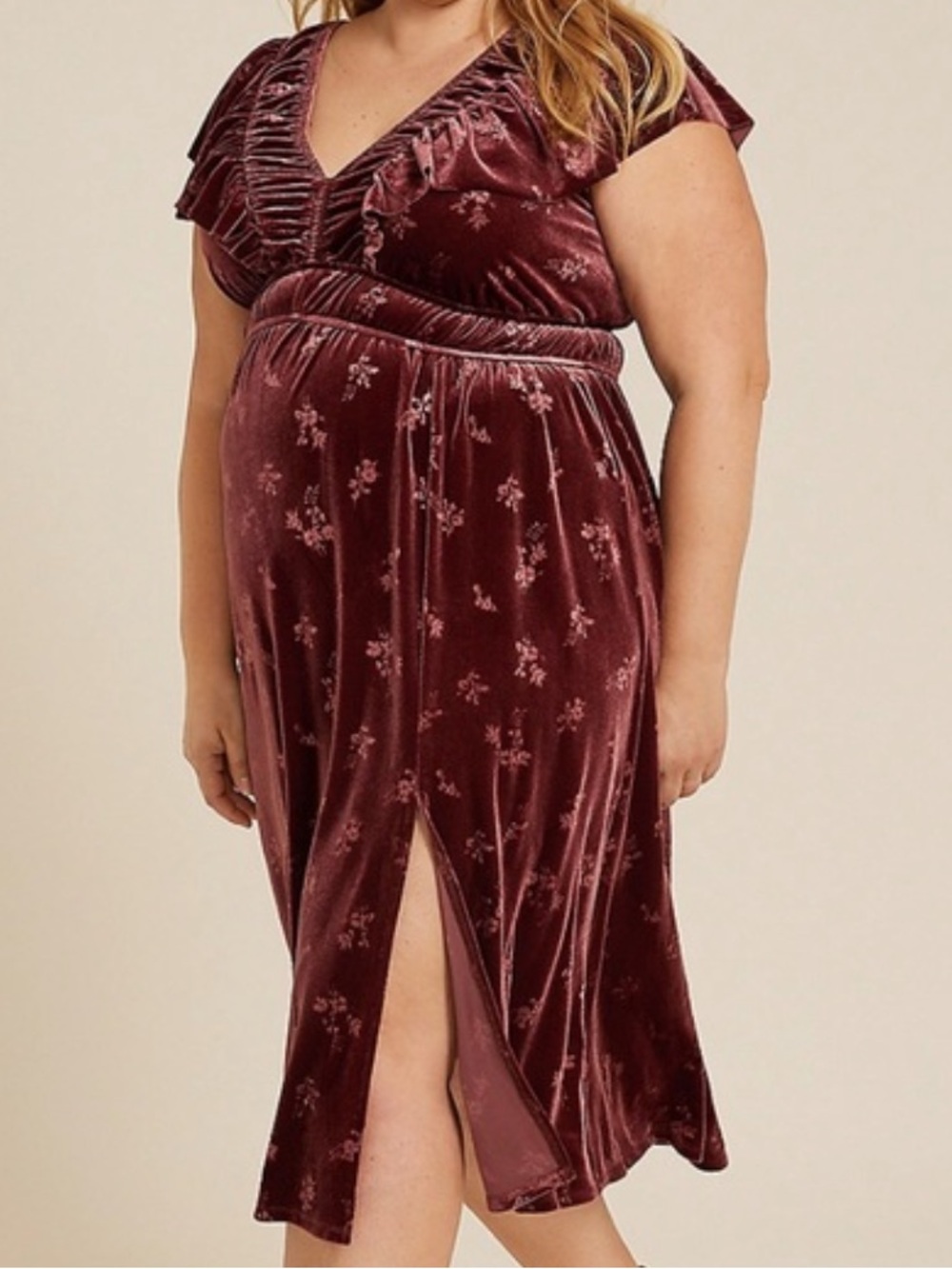 NWT Maurice’s plus size xxl rose gold velvet midi dress with slit